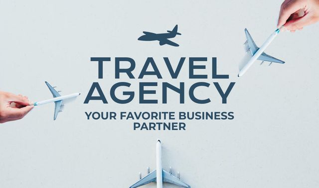 Szablon projektu Travel Agency Services Ad with Airplanes Business card