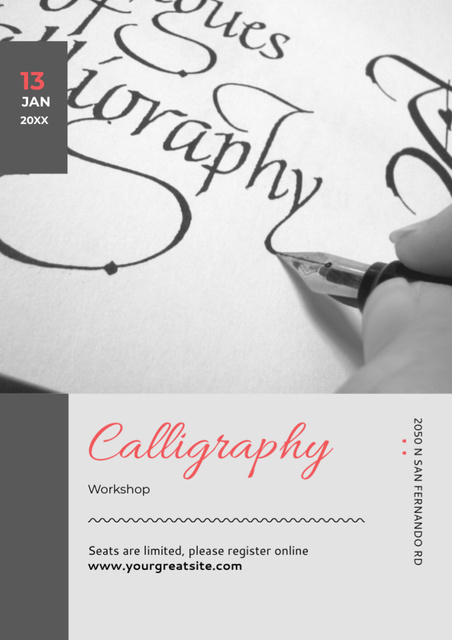 Calligraphy Workshop Announcement with Decorative Letters Flyer A4 Tasarım Şablonu