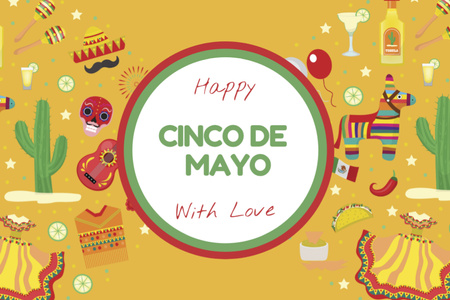 Cinco de Mayo Greeting with Festival Attributes Postcard 4x6in Design Template