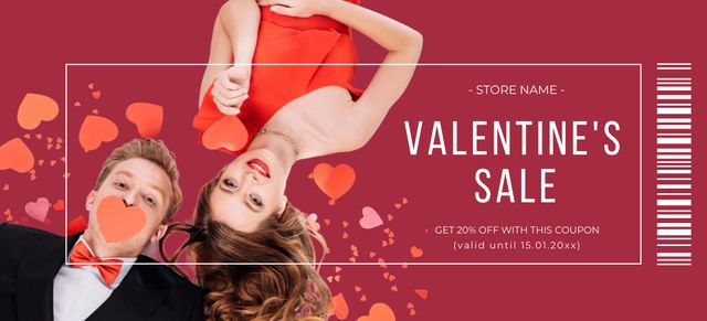 Valentine's Day Discount Voucher with Couple on Their Date Coupon 3.75x8.25in Tasarım Şablonu