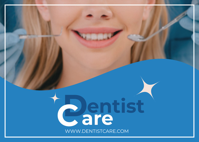 Dentist Care Services with Smiling Patient Card tervezősablon