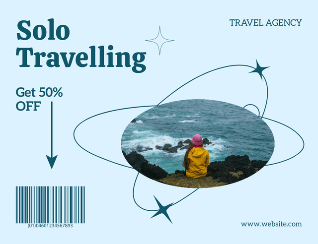 Tourist on Coastline on Travel Agency's Offer Thank You Card 5.5x4in Horizontal Modelo de Design