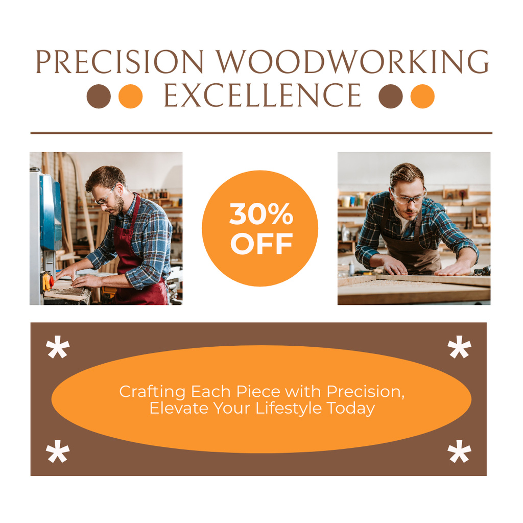 Discount Offer with Young Carpenter in Workshop Instagram Design Template