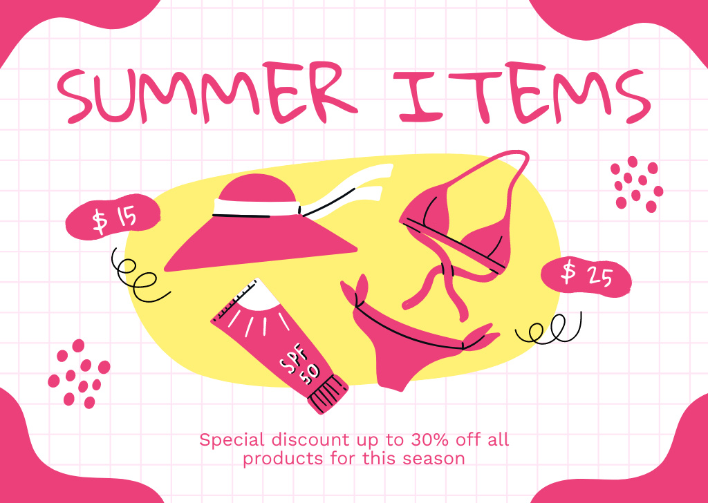 Sale of Summer Accessories for Vacation Card tervezősablon