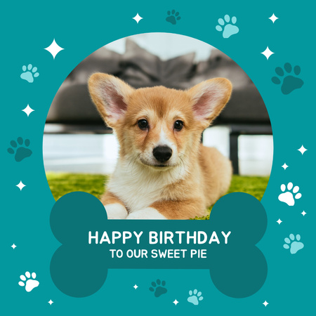 Designvorlage Birthday Greeting to a Dog on Blue Green für Instagram