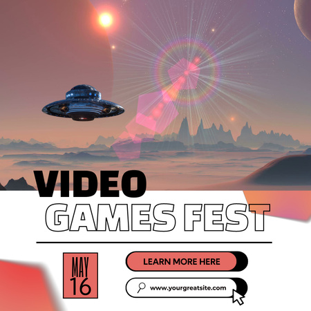 Spaceship Flying In Game For Video Games Fest Animated Post Design Template