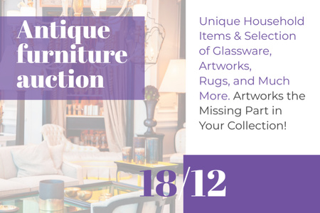 Antique Furniture Auction Announcement Gift Certificate Design Template