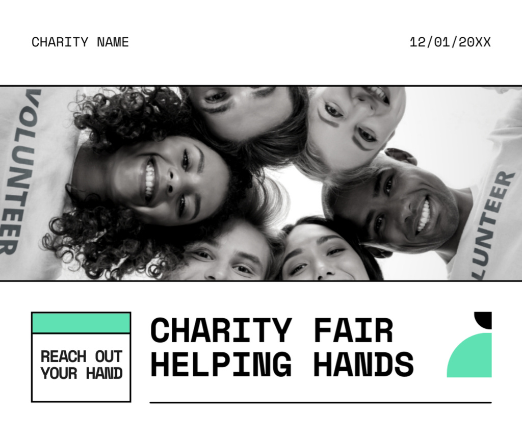 Charity Fair with Smiling Volunteers in Circle Facebook – шаблон для дизайна