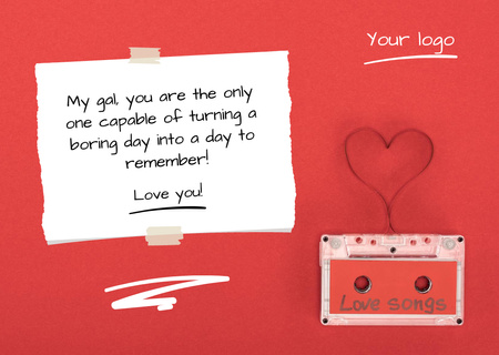 Galentine's Day Greeting with Cute Mixtape Postcard Design Template