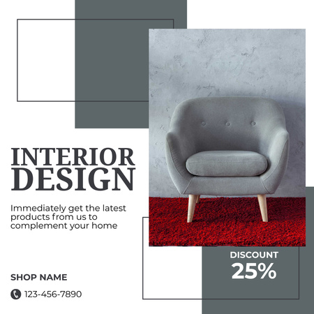 Interior Design Red and Grey Instagram AD tervezősablon