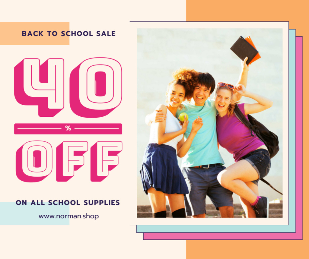 Back to School Offer Happy Students with Books Facebookデザインテンプレート