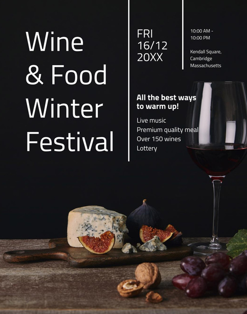 Food Festival Invitation with Glass of Wine and Snacks Poster 22x28in Tasarım Şablonu