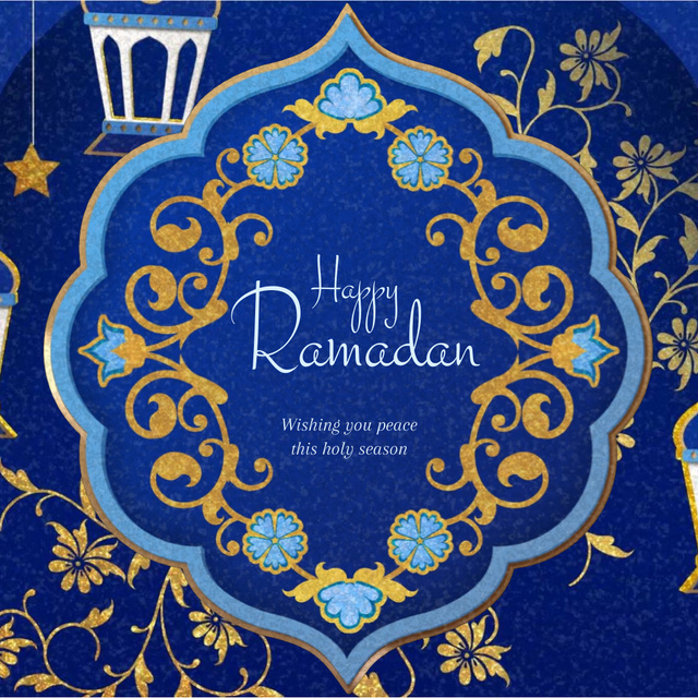Ramadan Kareem Blue Floral frame Animated Postデザインテンプレート