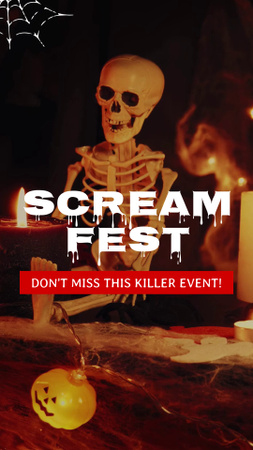 Modèle de visuel Sinistre festival d'Halloween avec squelette et citrouille-lanterne - TikTok Video