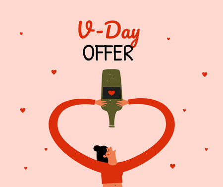 Wine offer on Valentine's day Facebook – шаблон для дизайна