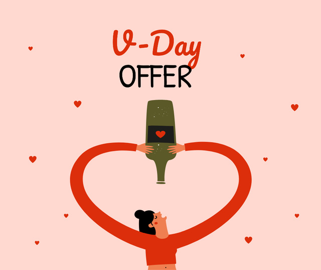 Wine offer on Valentine's day Facebook Design Template