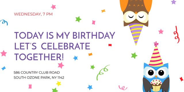 Birthday Invitation with Party Owls Twitter Πρότυπο σχεδίασης