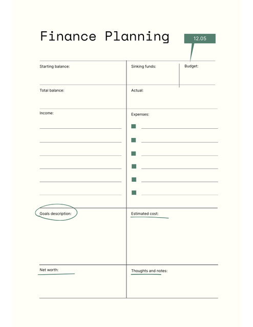 Personal Finance Planning Notepad 8.5x11in Tasarım Şablonu