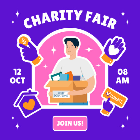 Charity Fair Announcement with Man with Box Instagram Design Template