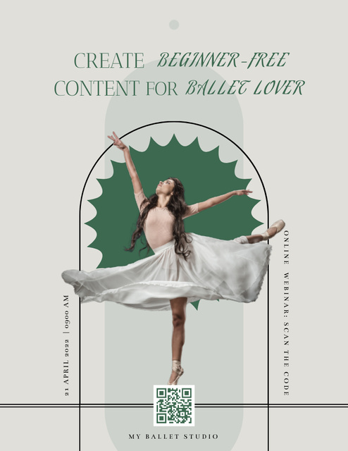 Ballet Studio Ad with Woman Ballerina Flyer 8.5x11in – шаблон для дизайна