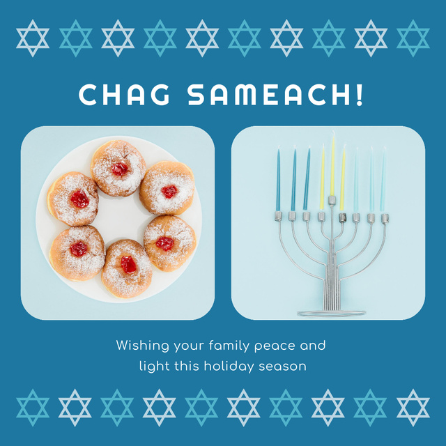 Hanukkah Holiday Greeting with Menorah and Doughnuts Instagram Design Template