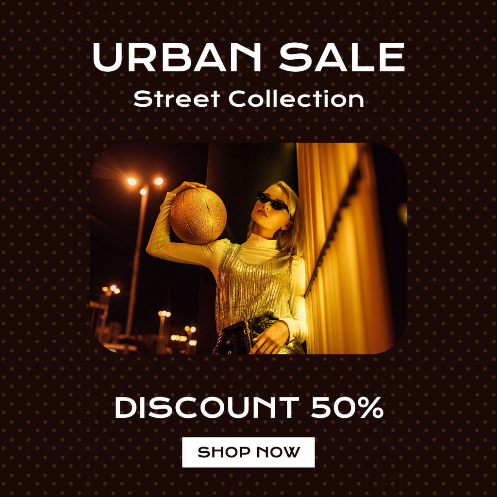 Urban Collection Sale Ad with Stylish Woman in City Instagram Design Template