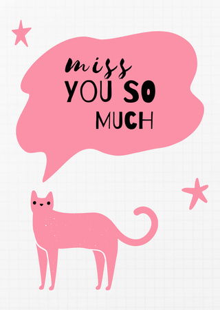 Ontwerpsjabloon van Postcard A6 Vertical van Miss You so Much Quote with Pink Cat