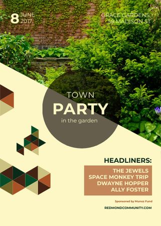 Town Party in Garden invitation with backyard Flayer Design Template