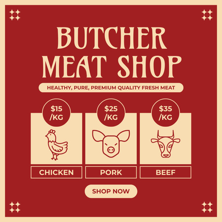 All Kinds of Healthy Meat at Butcher Shop Animated Post Design Template