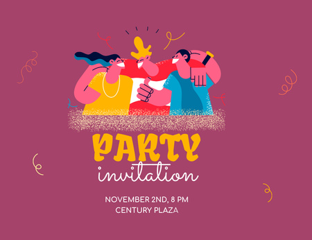 Party Announcement With Best Friends Hugging Invitation 13.9x10.7cm Horizontal Design Template