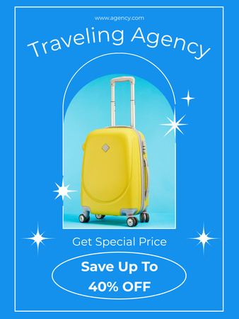 Luggage in Yellow Suitcase on Blue Travel Ad Poster US Design Template