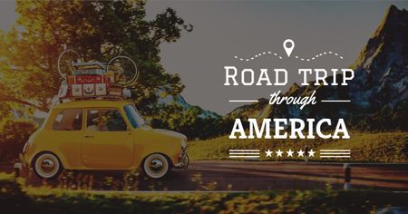 Designvorlage Road trip trough America Offer with Vintage Car für Facebook AD