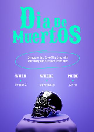 Dia de los Muertos Announcement with Skull Invitation Design Template