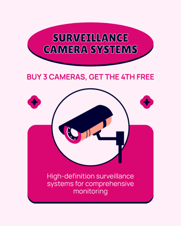 Promoção de câmeras de segurança em rosa Instagram Post Vertical Modelo de Design