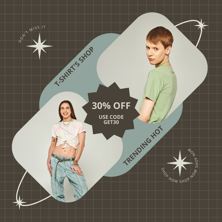 Ad of T-Shirts Shop with Stylish Women Instagram AD Design Template