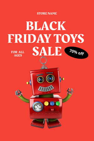 Toys Sale with Discounts on Black Friday with Robot Flyer 4x6in Tasarım Şablonu