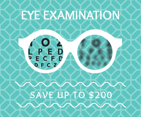 Plantilla de diseño de Promoción de la clínica Oferta de examen de la vista en azul Large Rectangle 