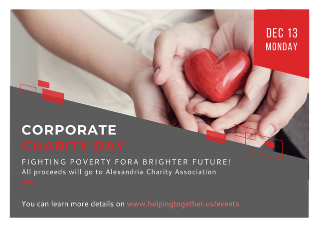 Ontwerpsjabloon van Postcard 5x7in van Corporate Charity Day Announcement With Heart