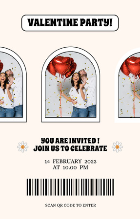 Festive Valentine's Day Party with Cheerful Couple in Love Invitation 4.6x7.2in Design Template