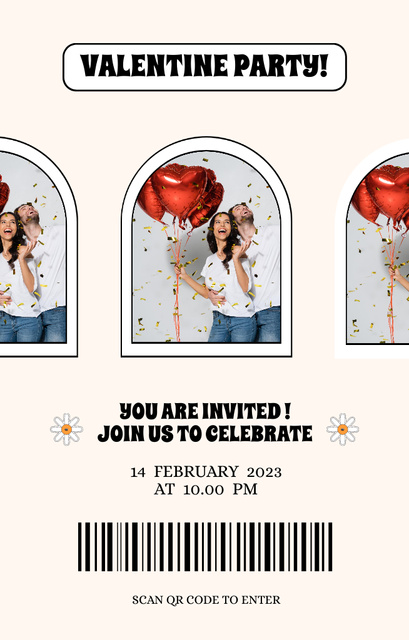 Festive Valentine's Party with Cheerful Couple in Love Invitation 4.6x7.2in Design Template