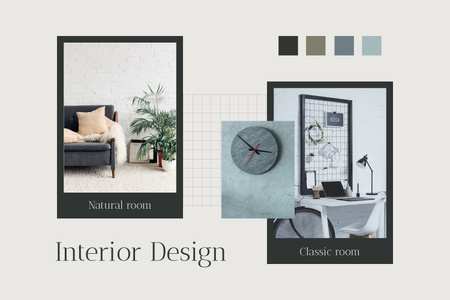 Нейтральний і класичний дизайн інтер’єру у відтінках сірого Mood Board – шаблон для дизайну