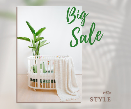 Sale Offer Announcement with Cot in Cozy Nursery Large Rectangle Design Template