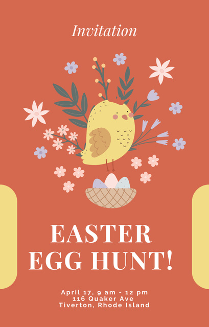 Easter Egg Hunt Ad with Chicken Invitation 4.6x7.2in tervezősablon