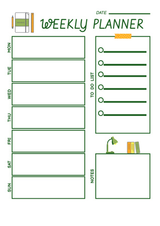 Plantilla de diseño de School Weekly Planner with Lamp and Books Schedule Planner 