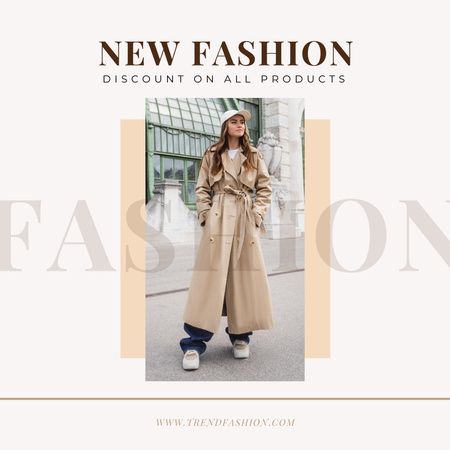 Fashion Collection with Woman in Stylish Trench Coat Instagram Design Template