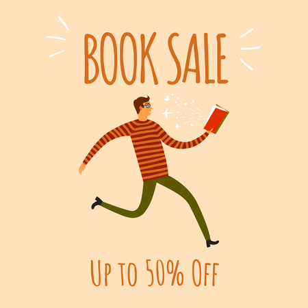 Man Running with Book for Literature Sale Anouncement  Instagram Design Template