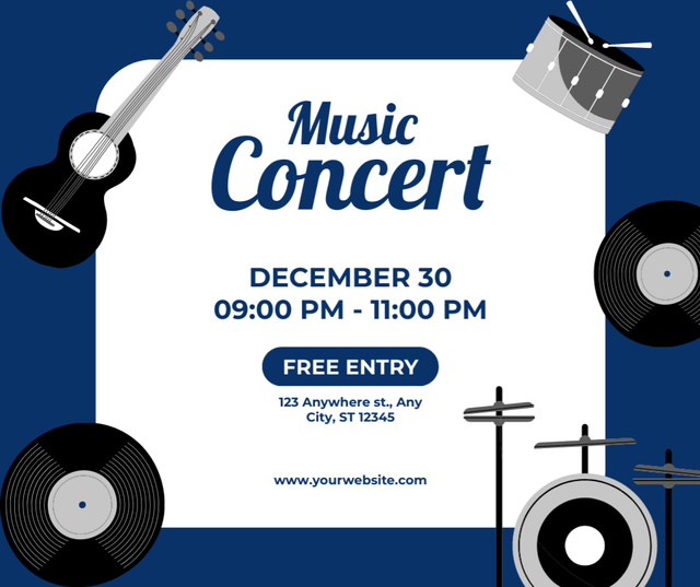 Music Concert Ad with Illustration of Instruments Facebook Design Template