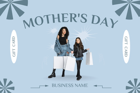 Mom and Daughter with Shopping Bags on Mother's Day Gift Certificate Design Template