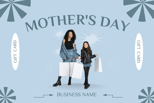 Ontwerpsjabloon van Gift Certificate van Mom and Daughter with Shopping Bags on Mother's Day