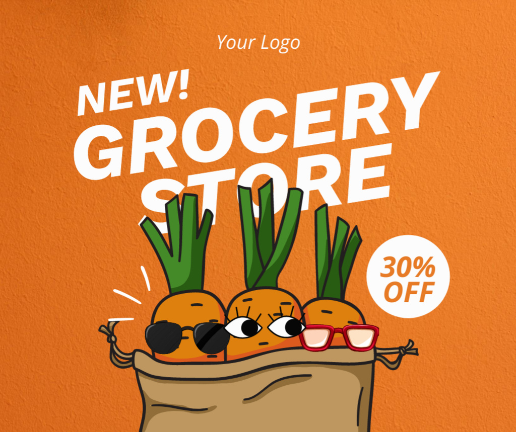 Designvorlage Opening Of Grocery Store Sale Offer With Carrots für Facebook